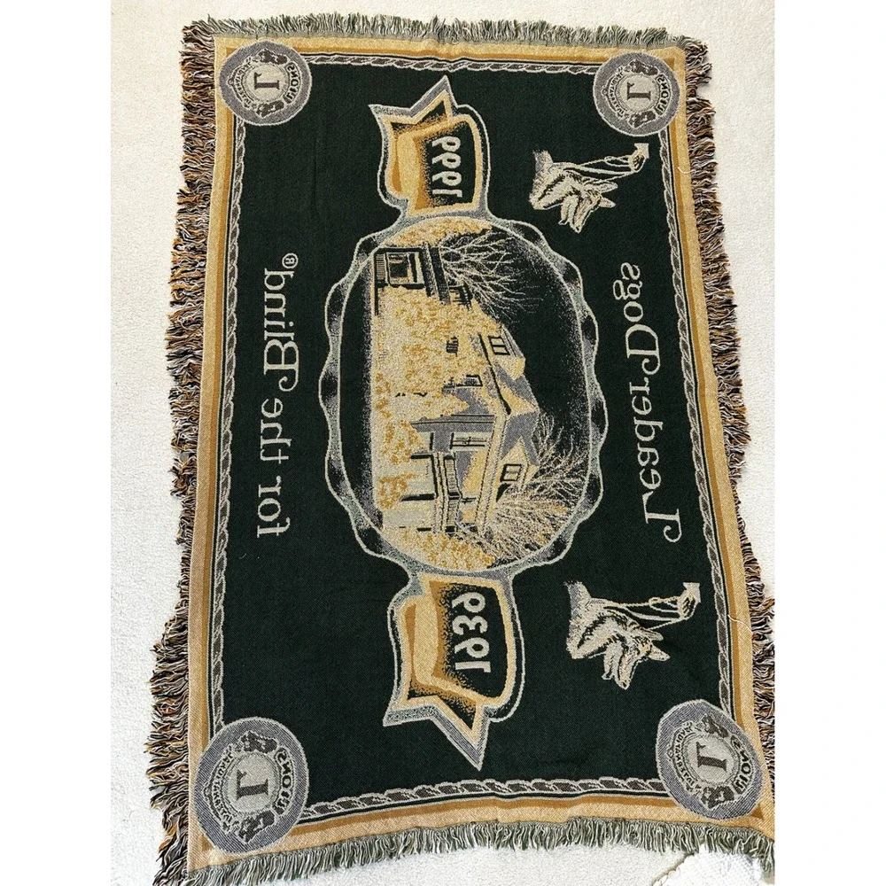 Vtg Leader Dogs for the Blind Lions Club Woven Fringe Throw Blanket 1939-1999